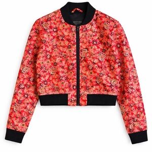 Nasty Gal Red Floral Bomber Jacket